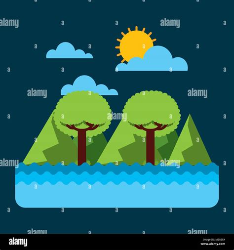 Green Landscape Tree Mountain Water Sky Stock Vector Image And Art Alamy