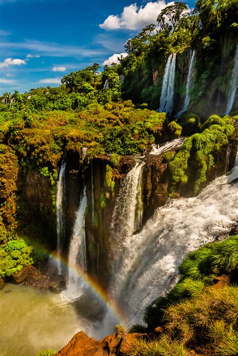 Rainbow Iguazu Falls Iguacu In Portugese On The Border Of Brazil