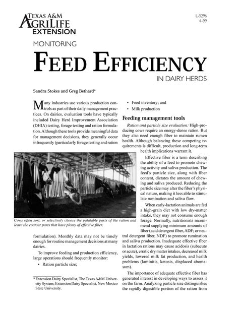 Monitoring Feed Efficiency In Dairy Herds Publications Agrilife Learn