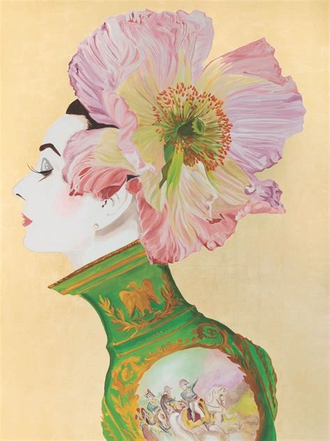 A Painting Of A Woman With Flowers In Her Hair And An Ornate Vase On