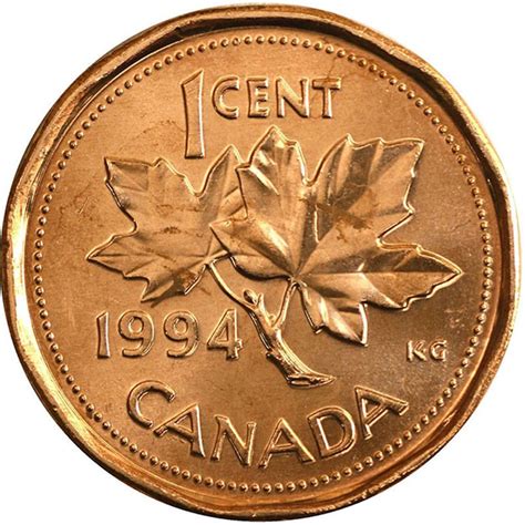 1994 Canadian 1 Cent Maple Leaf Twig Penny Coin Brilliant Uncirculated