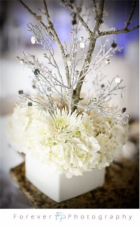 White Tree Winter Wonderland Wedding Winter Wedding Centerpieces