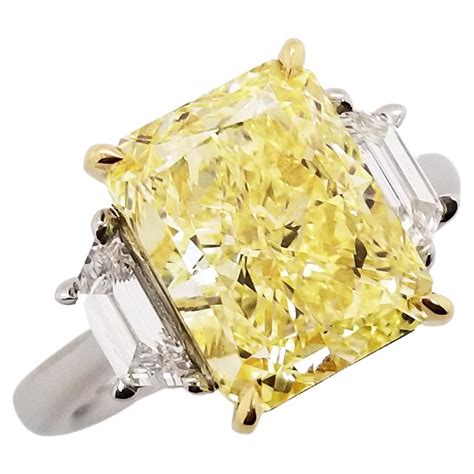 7 Carat Fancy Yellow Round Diamond Engagement Ring In Platinum For Sale