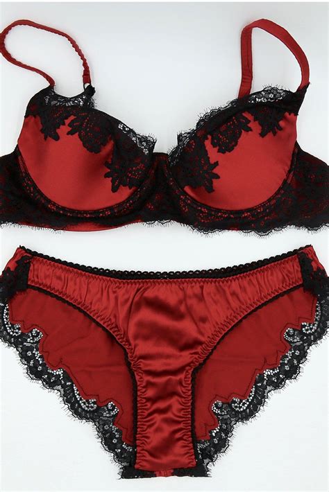 Holiday Red Silk Lingerie Set 36b M