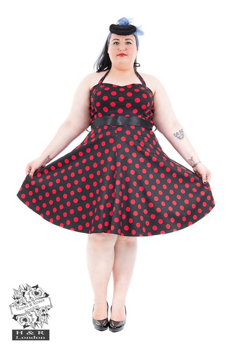 Black Red Large Polka Dot Swing Dress In Blackred Hearts And Roses London
