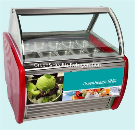 Curved Sliding Door Ice Cream Display Freezer Red Green Black Color