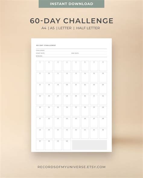 Printable And Editable 60 Day Challenge Goal Tracker A4 A5 Letter Half