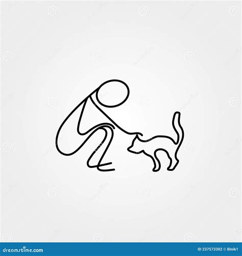 Man And Pet Cat Stick Figure Vector Stock Vector Illustration Of