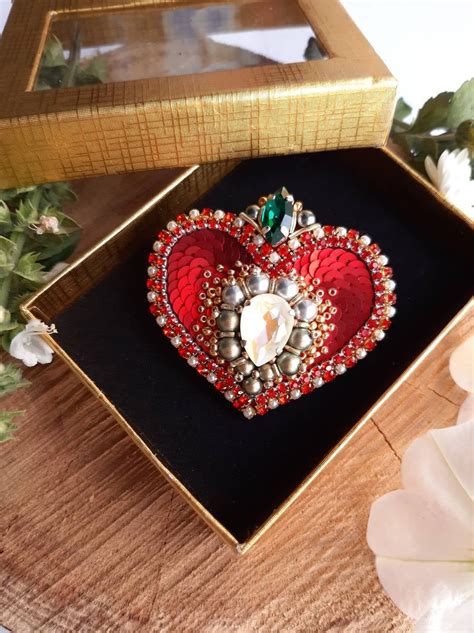 Heart Brooch Embroidered Heart Royal Heart Queens Heart Etsy In 2021