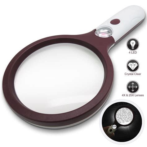 Extra Large 4x Magnifying Glass With 4 Ultra Bright Led Lights And 25x