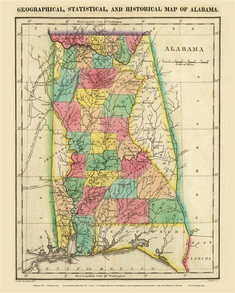 Alabama 1822 Carey Map Only Old State Map Reprint Map Wall Maps