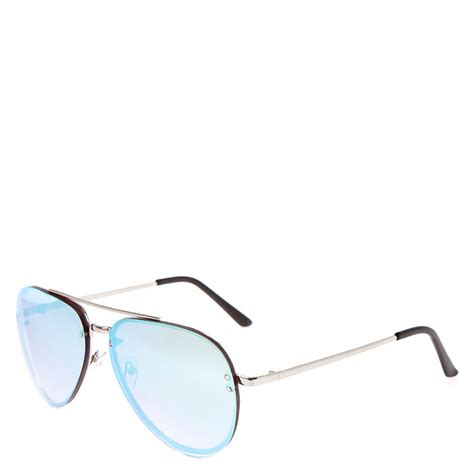 Metallic Rimless Aviator Sunglasses Blue Claire S