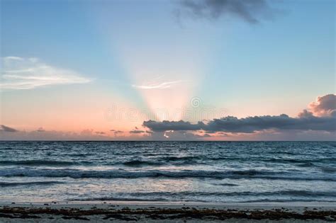 Sunrise Over The Atlantic Ocean Cloudy Sunlighte Stock Image Image