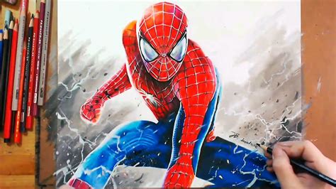 Speed Drawing Spider Man 스파이더맨 Using Colored Pencil Youtube