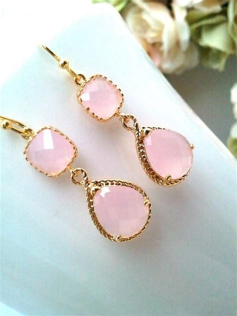 Blush Pink Earrings Pink Opal Gold Wedding Earrings Dangle Earrings