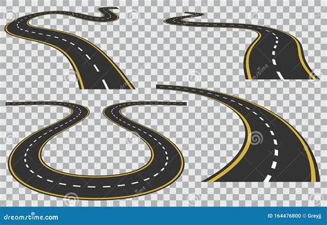 Curved Roads Vector Set Asphalt Road Or Way And Curve Road Highway