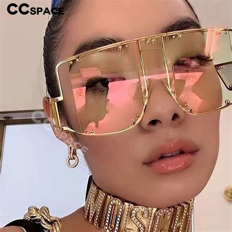 46215 square oversized mirror sunglasses men women shades glasses metal rivet trend unique