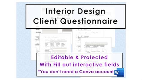 Printable Interior Design Client Questionnaire Templates