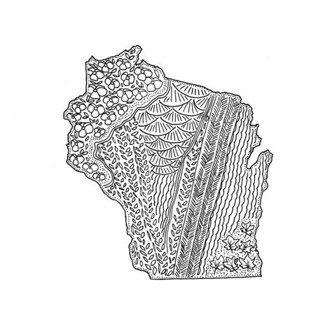 Wisconsin State Map Ink Illustration 5x7 Or Etsy Heart Place