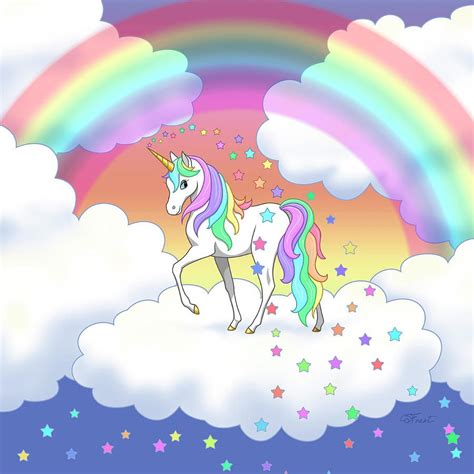 Rainbow Unicorn Clouds And Stars By Crista Forest Unicorn Wallpaper