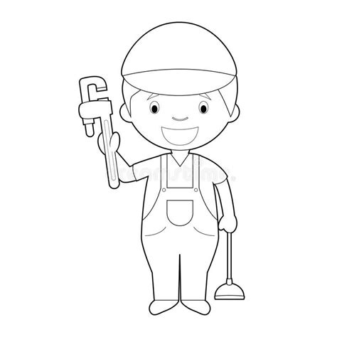Easy Coloring Cartoon Vector Illustration Of A Plumber Professions For