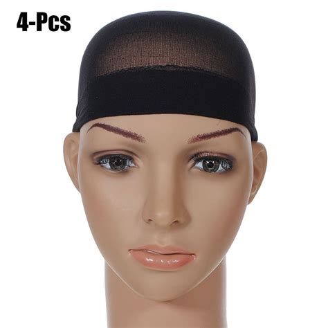 4pcs wig caps stretchy nylon wig caps stocking caps for wigs wig caps for women man black one