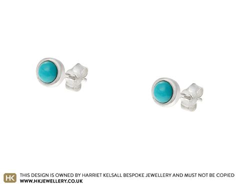 Round Sterling Silver And Cabochon Turquoise Stud Earrings