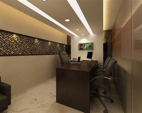 Small Office Cabin Design With False Ceiling Light By Gn Interiors