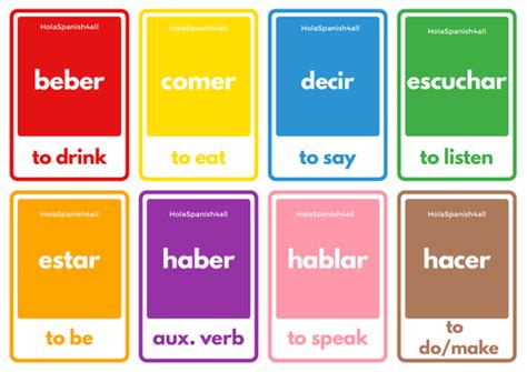 Spanish Flashcards 50 Spanish Verbs Teaching Resources