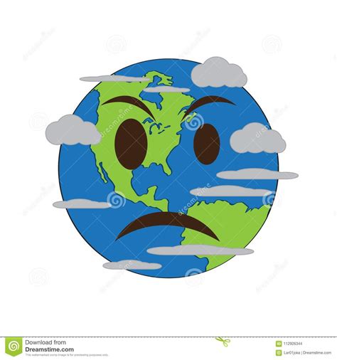 Angry Earth Planet Covered With Layer Of Mud Cartoon Vector