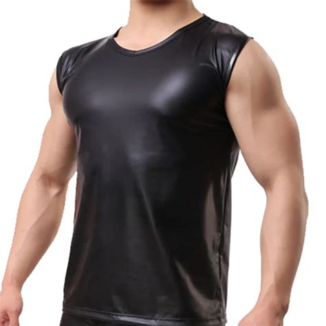Men Sexy Faux Leather Tank Top Sleeveless Vest Lingerie Undershirt Male