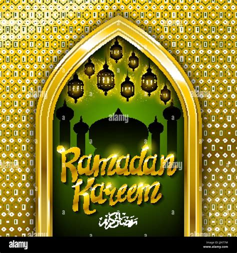 Ramadan Greeting Card On Green Background Illustration Ramadan Kareem
