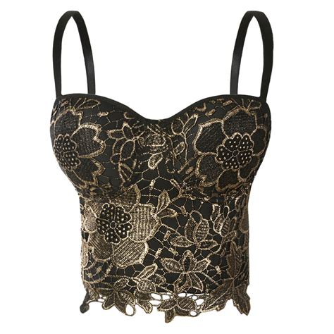 Gold Embroidery Lace Bustier Corset Crop Top She Smoda