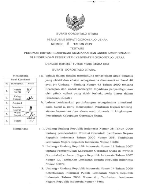 Perbup No 8 Th 2019 Ttg Pedoman Sistem Klasifikasi Keamanan Dan Akses