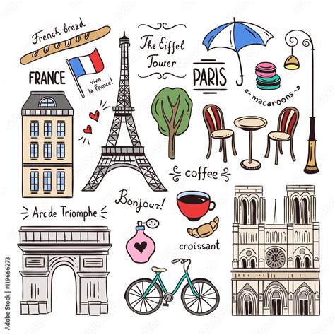 Paris Hand Drawn Illustration France Icons And Objects Travel Doodles
