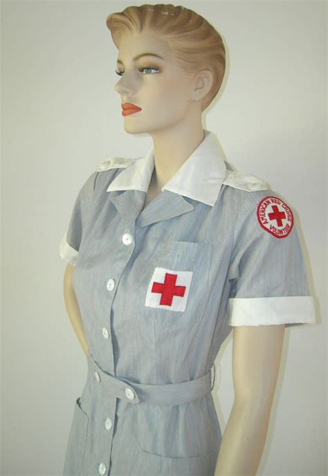 Wwii Vintage 40s 50s American Red Cross Volunteer Nurse Uniform Dress Patch Buttons American