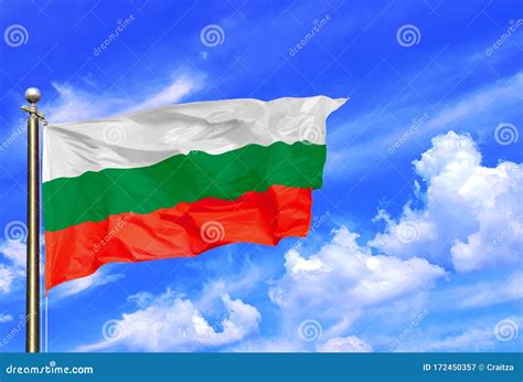 Bulgaria White Green Red Stripes National Flag Waving In The Wind On A