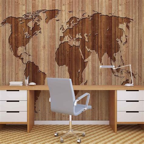 World Map Wood Wall Paper Mural Buy At Europosters