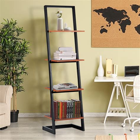 Snailhome 59 Wood Industrial Ladder Shelf 4 Tier Leaning Wall Bookcase