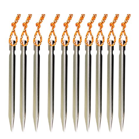 10pcs Aluminum Alloy Tent Stakes Pegs Mini Camping Hiking Trident Stake Tool Ebay