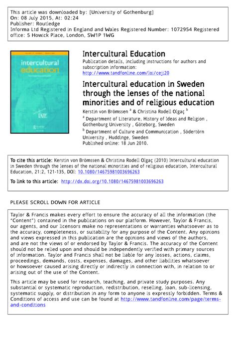 Pdf Intercultural Education In Sweden Through The Lenses Of The