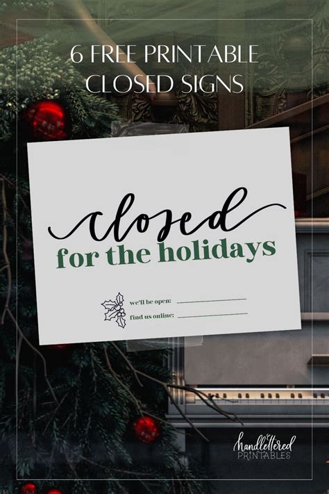 Free Printable Holiday Closed Signs Christmas Version Hand