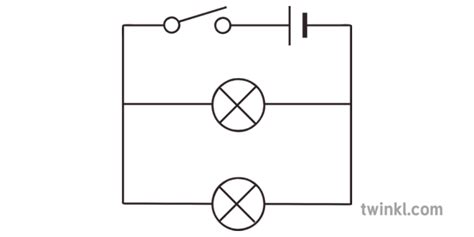 The terminals are named like this; Parallel Circuit with 2 Bulbs - Black & White - KS3 Science Illustration
