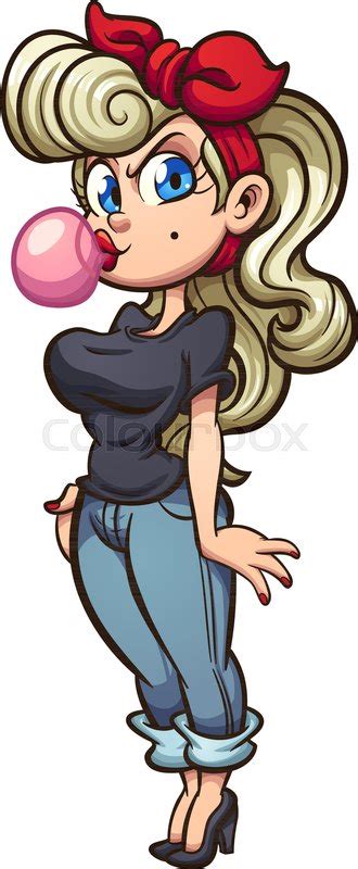 pin up girl blowing bubble gum vector stock vector colourbox