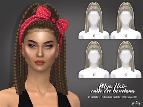 Mya Hair 4 Versions With Acc Bandana Grafity Cc Sims 4 The