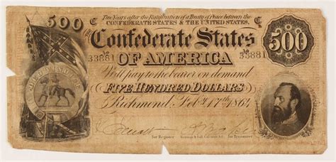 1864 500 Five Hundred Dollar Confederate States Of America Richmond