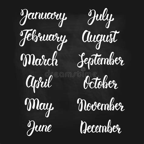 Brush Handwritten Months Of The Year Hand Lettering Names Of Months