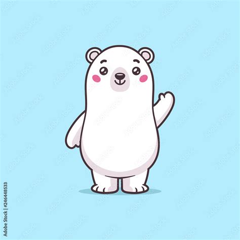 Cute Happy Polar Bear Waving Vector Cartoon Kawaii Illustration Stock