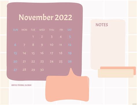 November 2022 Calendar Template Illustrator Word Psd