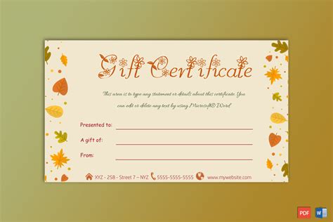Gift Certificate Template Autumn GCT